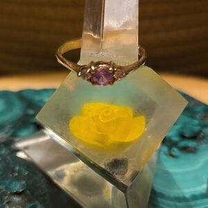 Gold 14 KP And Pink Gemstone Ring